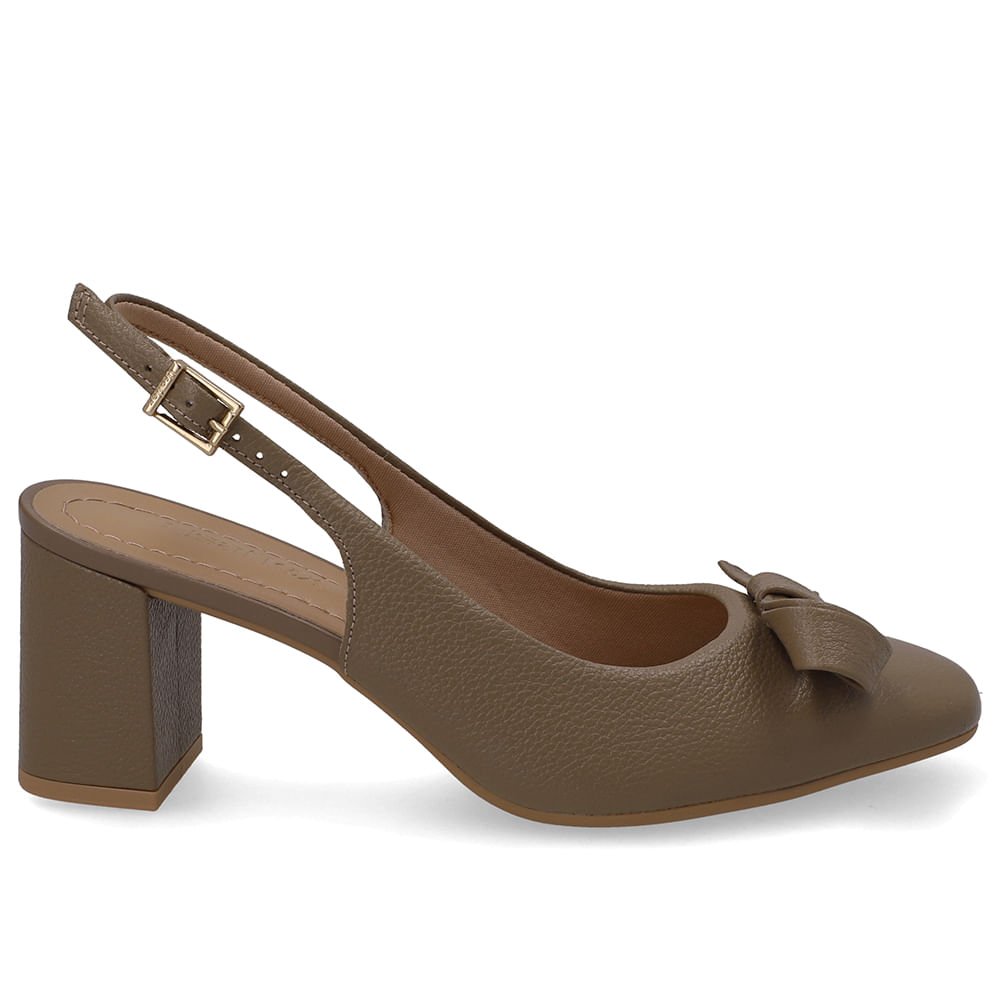 Slingback Couro Marrom Bico Redondo