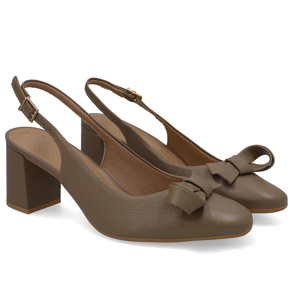 Slingback Couro Marrom Bico Redondo Marrom 2