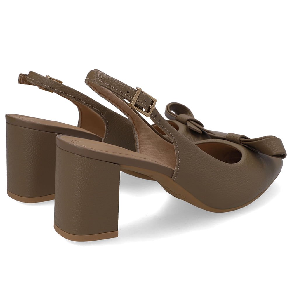 Slingback Couro Marrom Bico Redondo Marrom 3