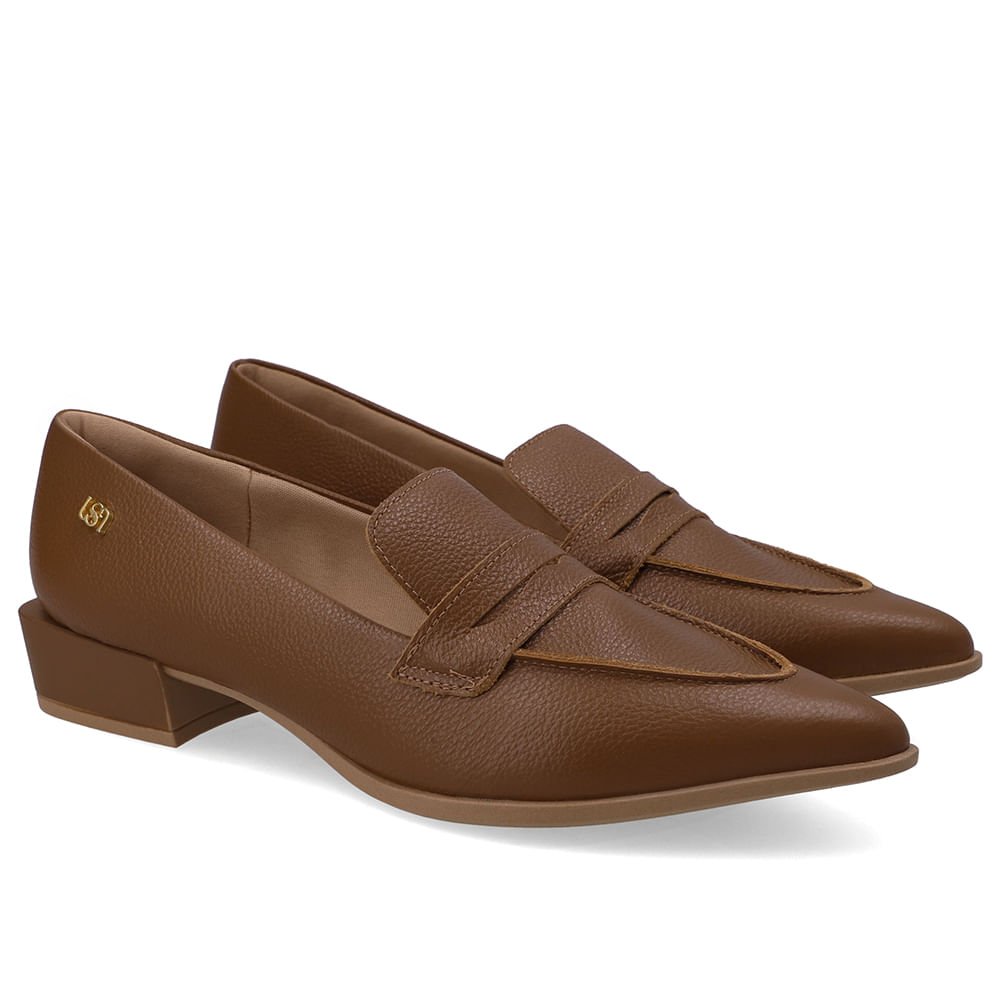 Loafer Couro Marrom Bico Fino Marrom 2