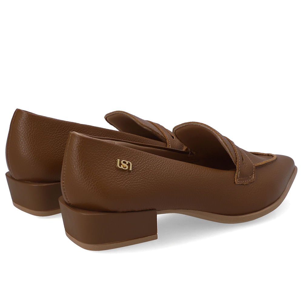 Loafer Couro Marrom Bico Fino Marrom 3