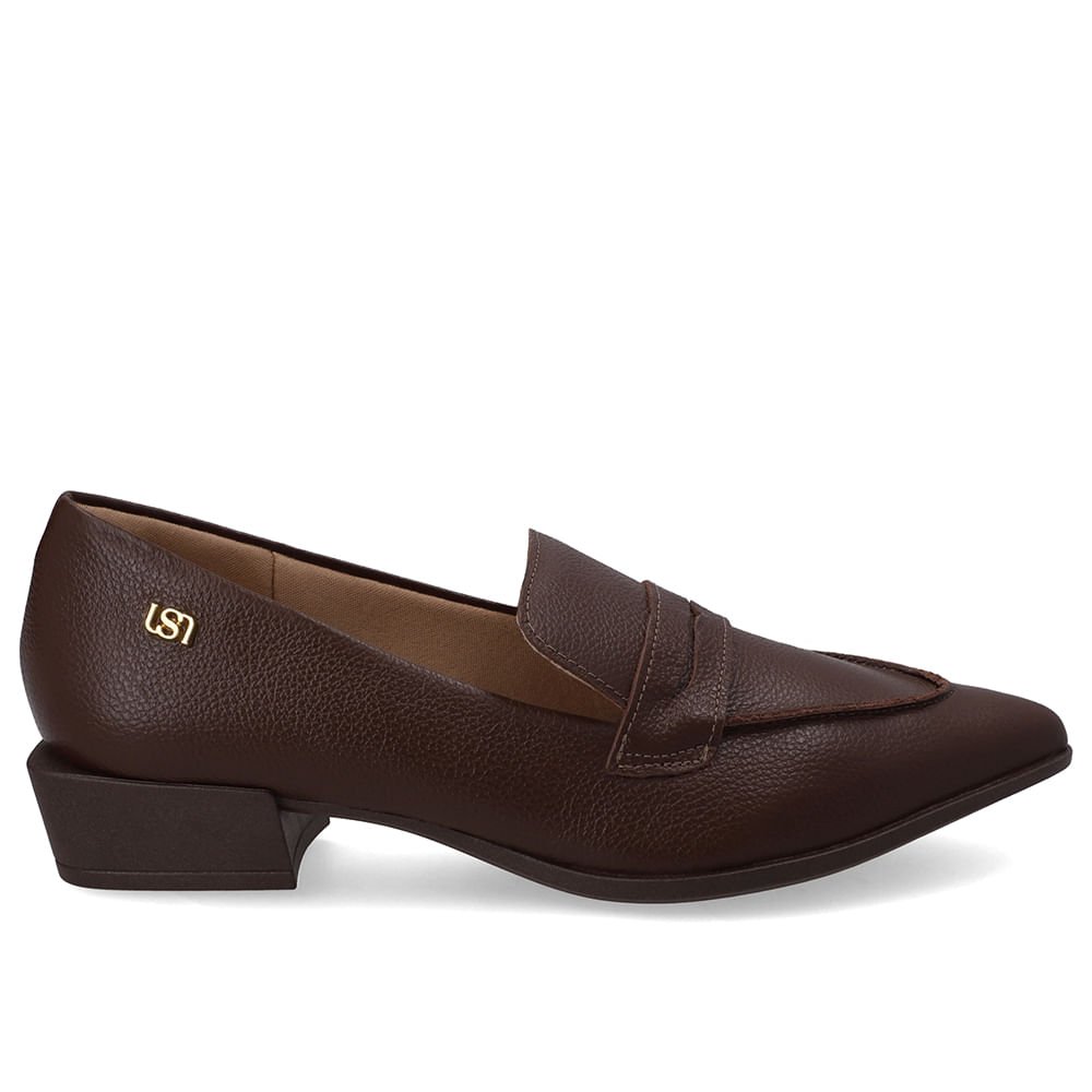 Loafer Couro Marrom Bico Fino