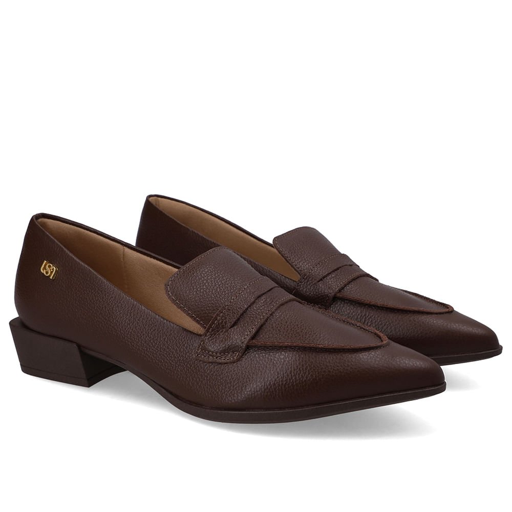 Loafer Couro Marrom Bico Fino Marrom 2