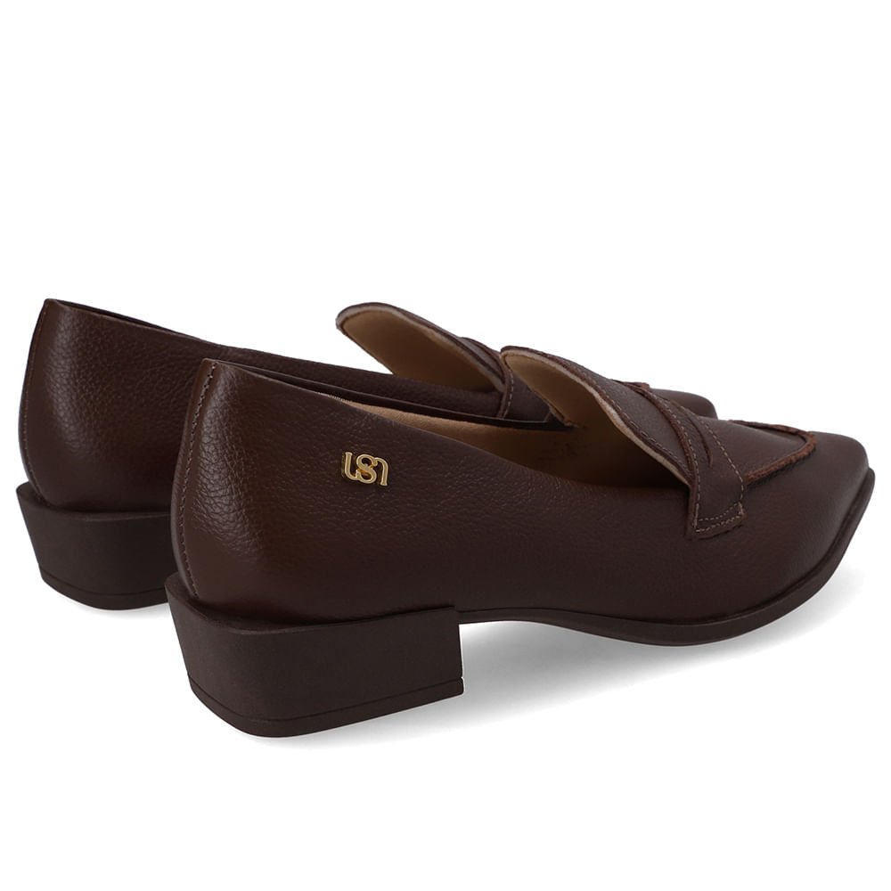 Loafer Couro Marrom Bico Fino Marrom 3