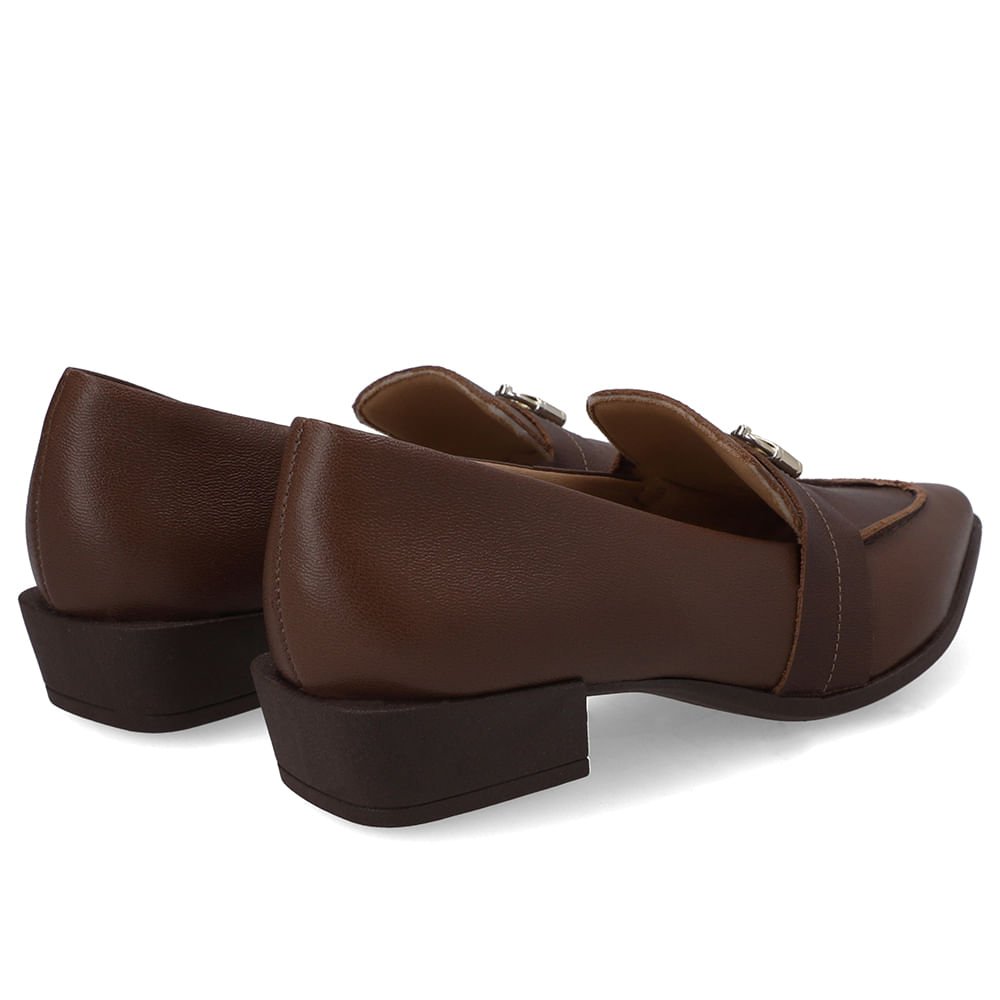 Loafer Couro Marrom Bico Fino Enfeite Cadeado Marrom 3