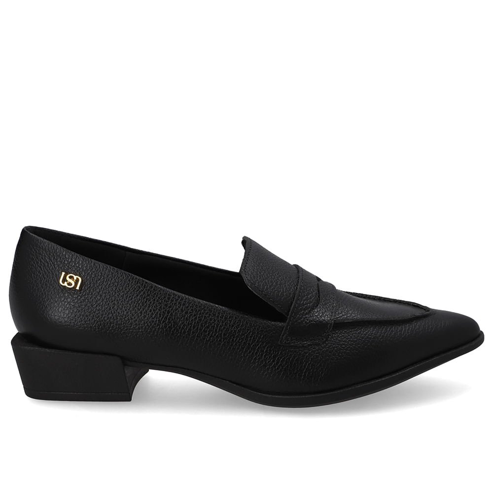 Loafer Couro Preto Bico Fino