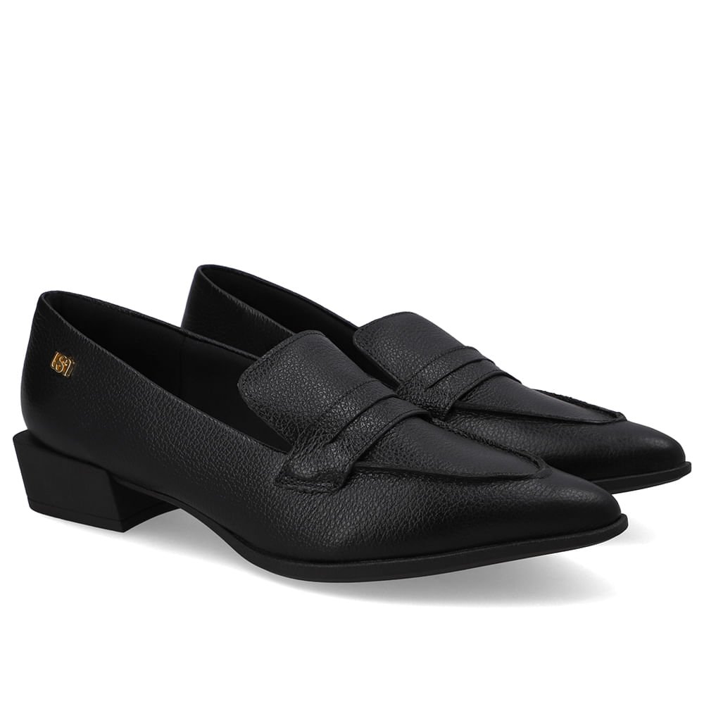 Loafer Couro Preto Bico Fino Preto 2