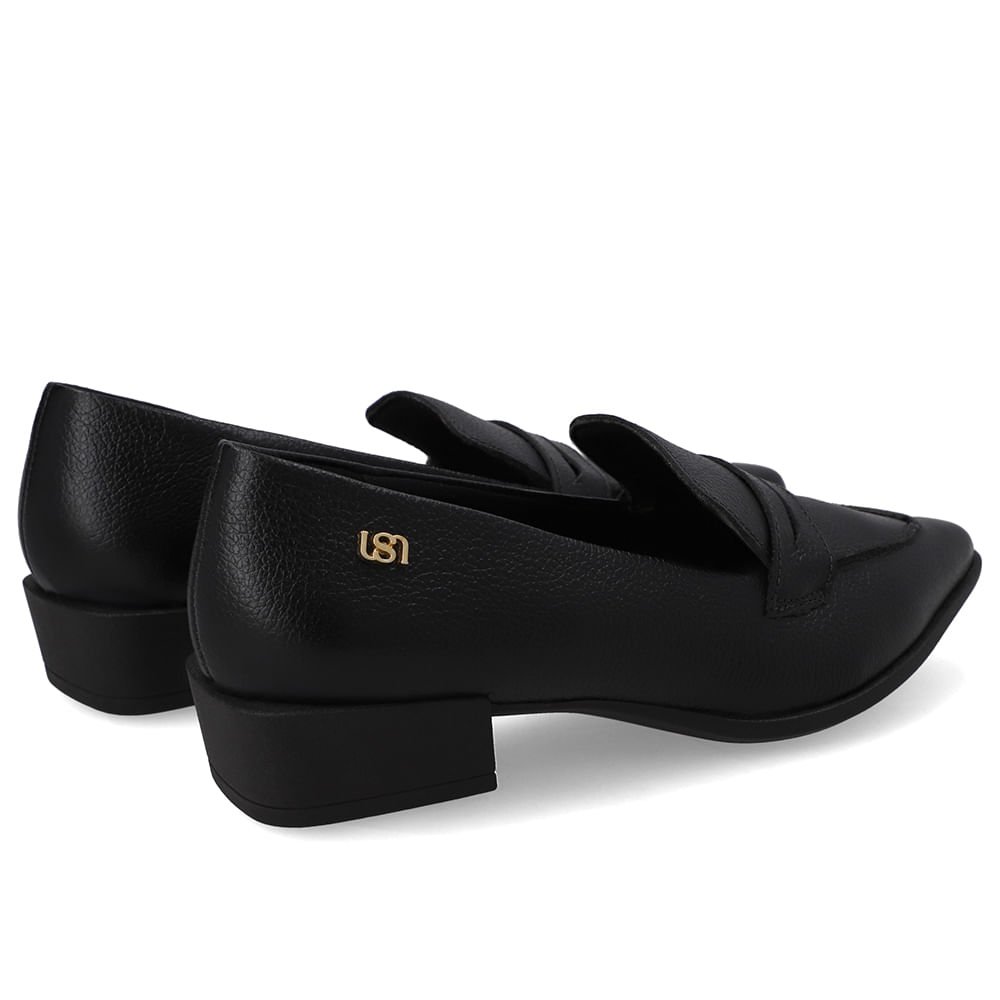 Loafer Couro Preto Bico Fino Preto 3