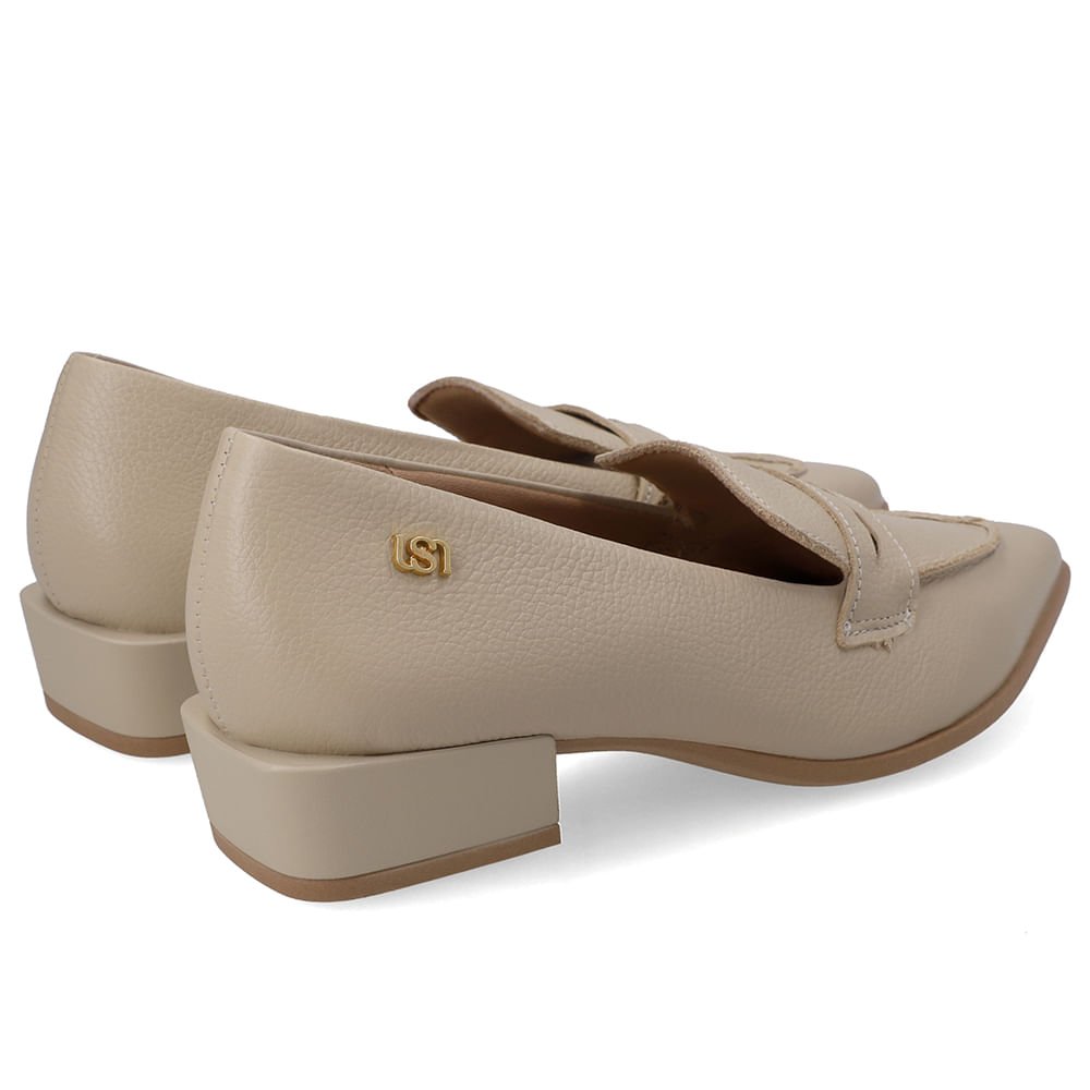 Loafer Couro Bege Bico Fino Bege 3