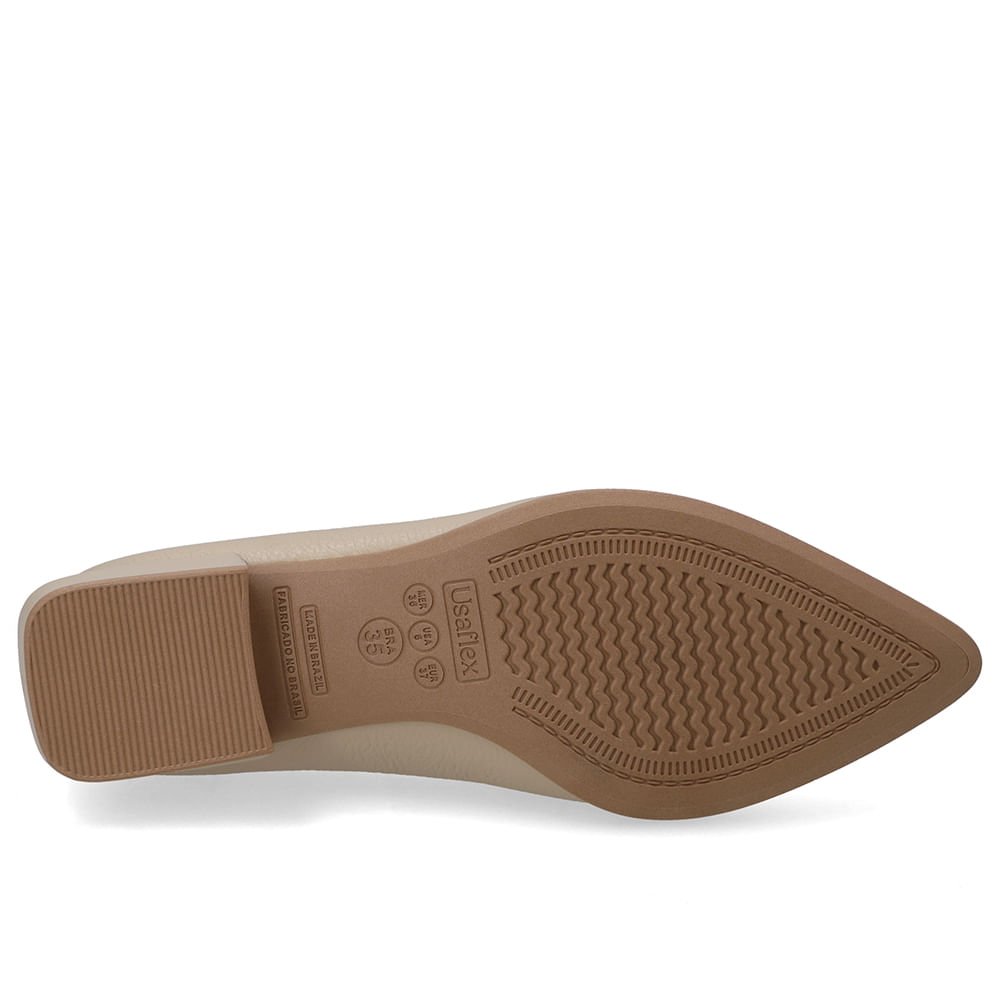 Loafer Couro Bege Bico Fino Bege 5