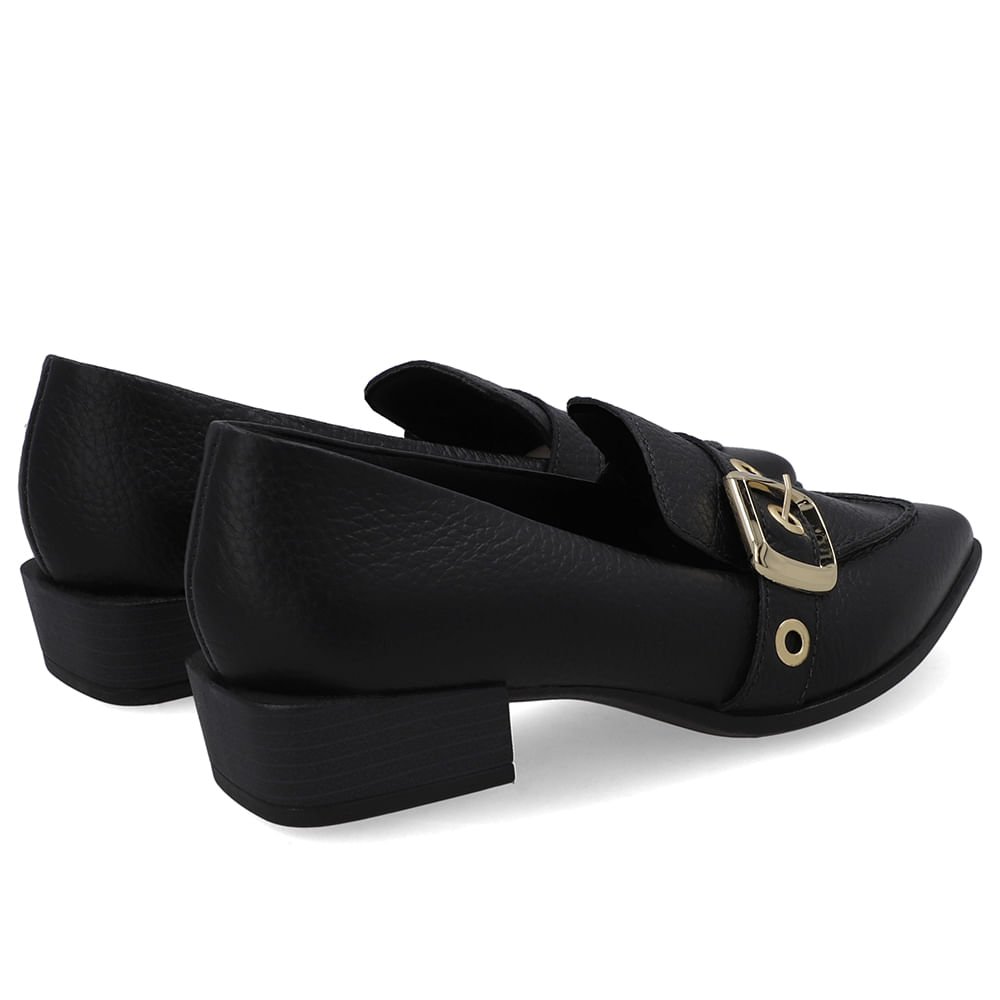Loafer Couro Preto Bico Fino Tira Ilhós Preto 3