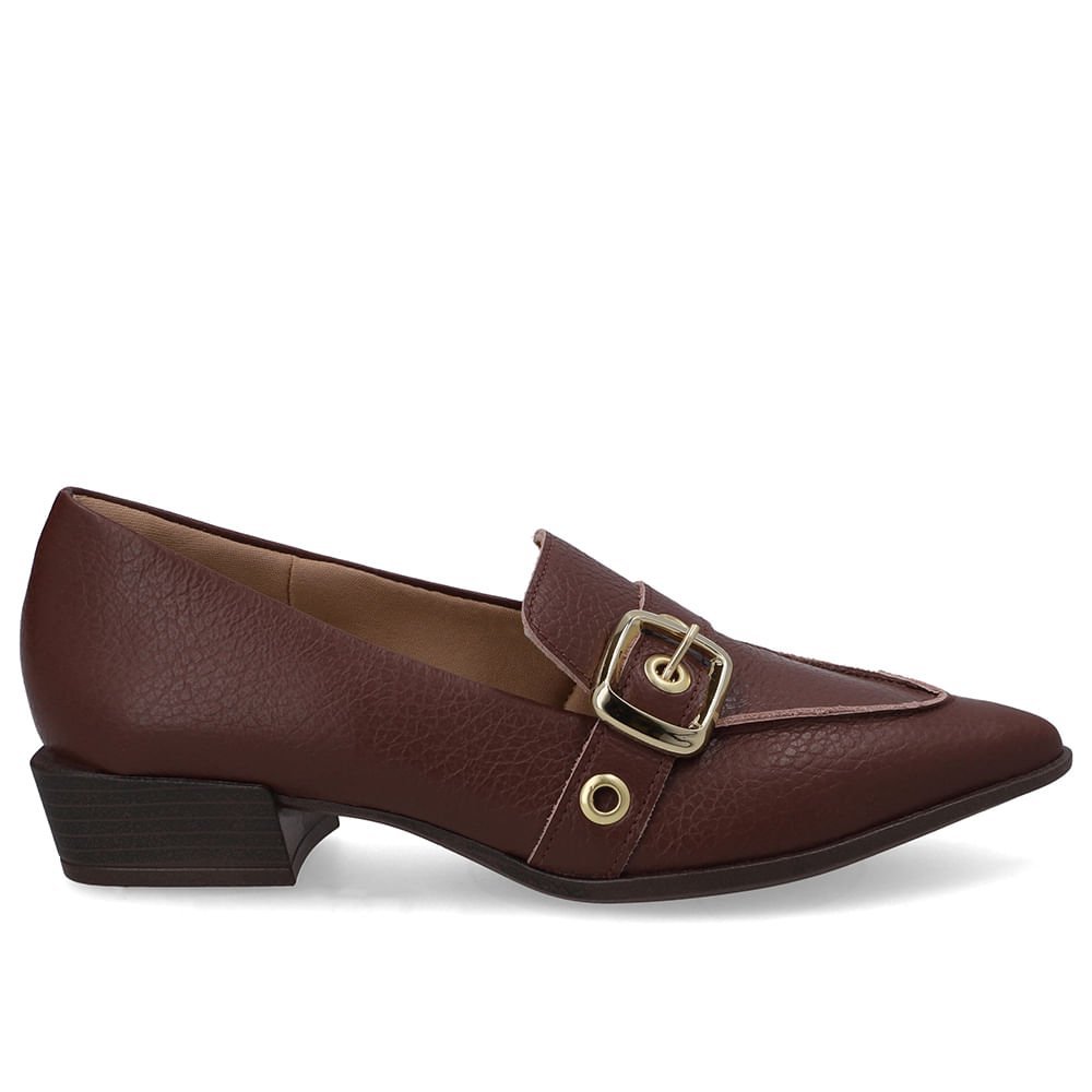 Loafer Couro Vermelho Bico Fino Tira Ilhós