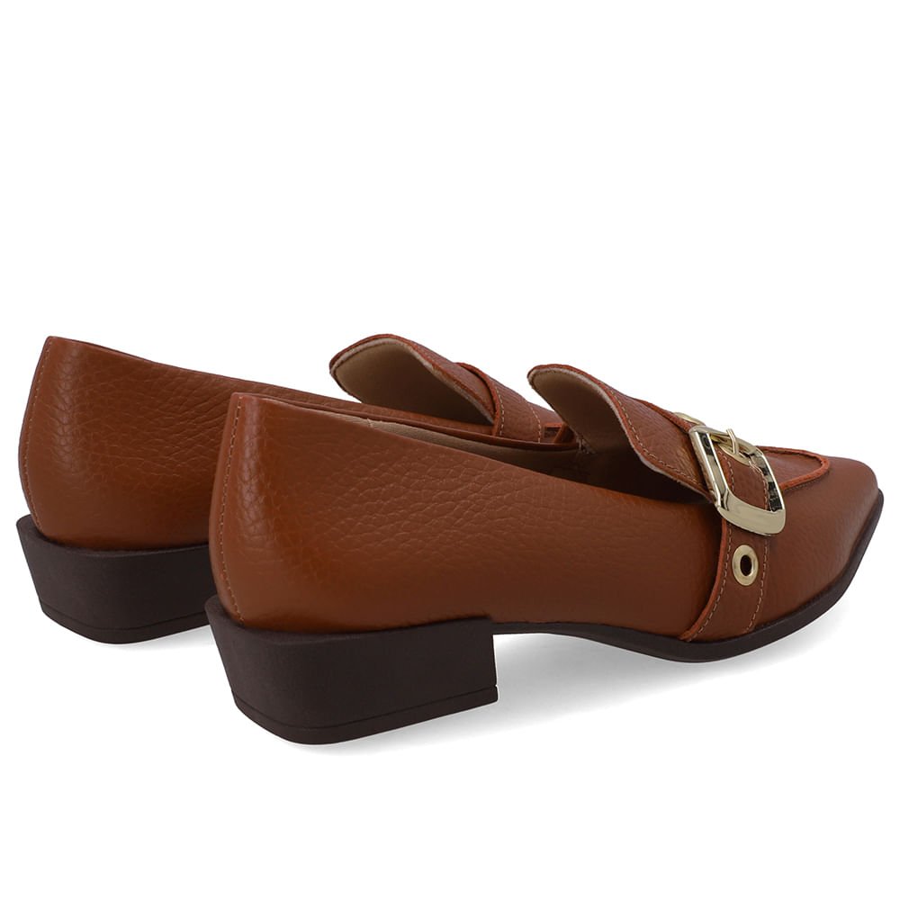 Loafer Couro Marrom Bico Fino Tira Ilhós Marrom 3
