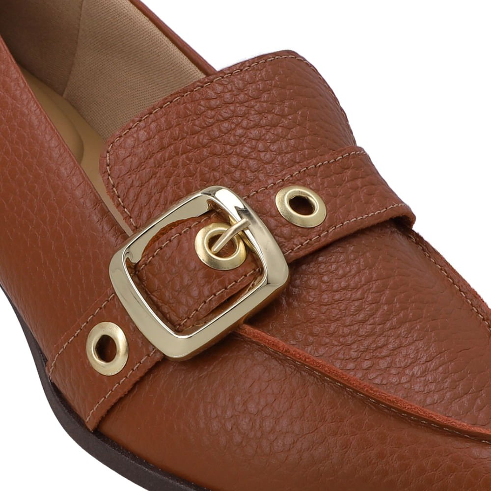 Loafer Couro Marrom Bico Fino Tira Ilhós Marrom 4