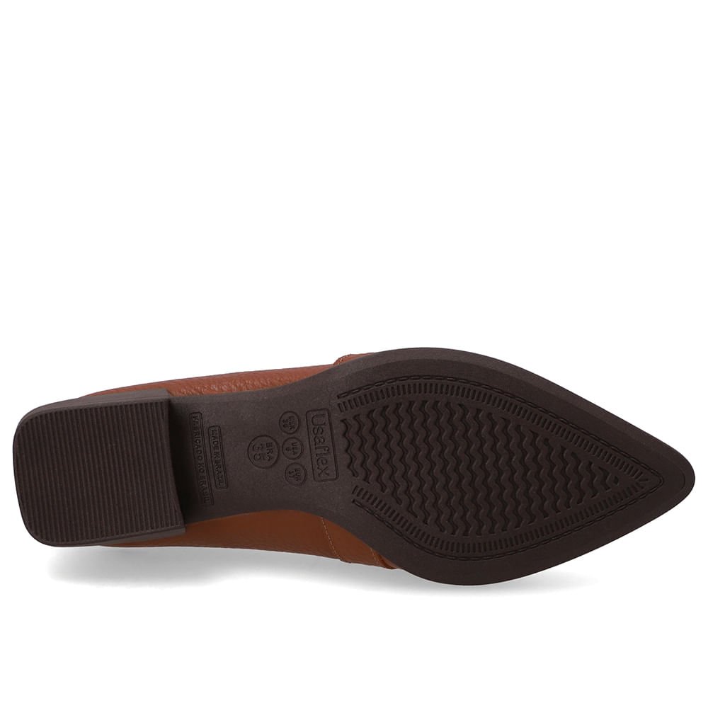 Loafer Couro Marrom Bico Fino Tira Ilhós Marrom 5