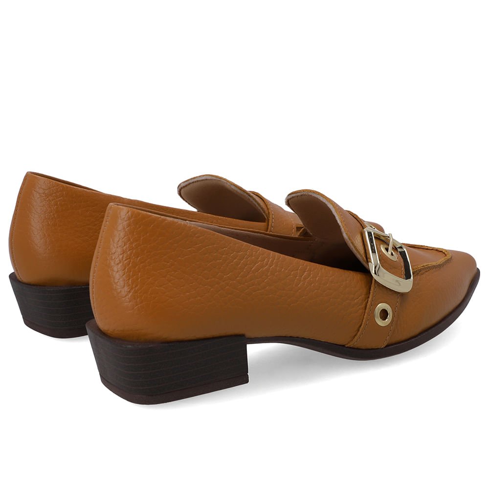 Loafer Couro Marrom Bico Fino Tira Ilhós Marrom 3
