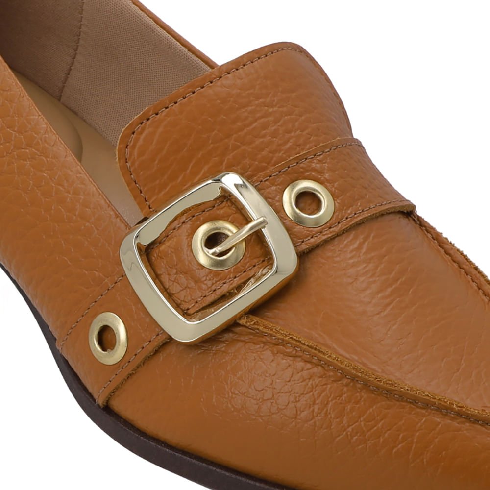 Loafer Couro Marrom Bico Fino Tira Ilhós Marrom 4