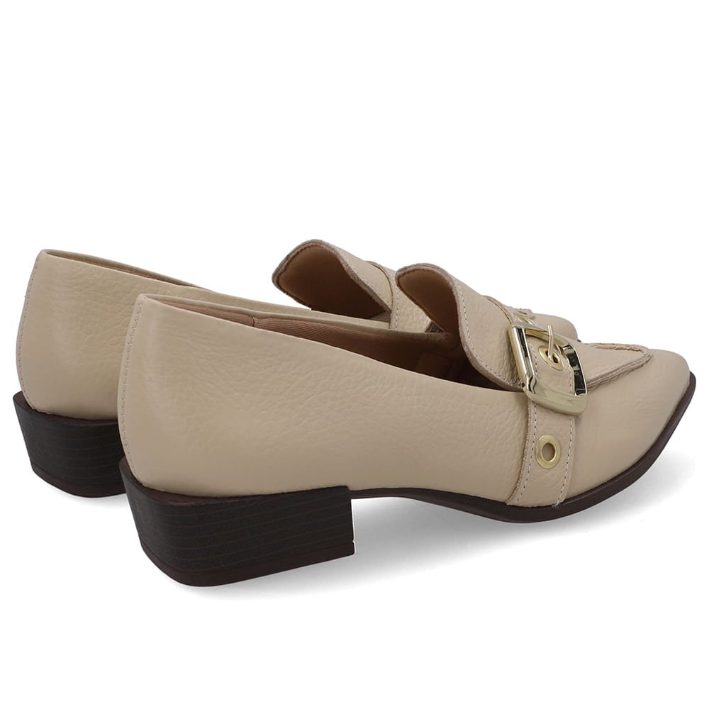 Loafer Couro Bege Bico Fino Tira Ilhós Bege 3