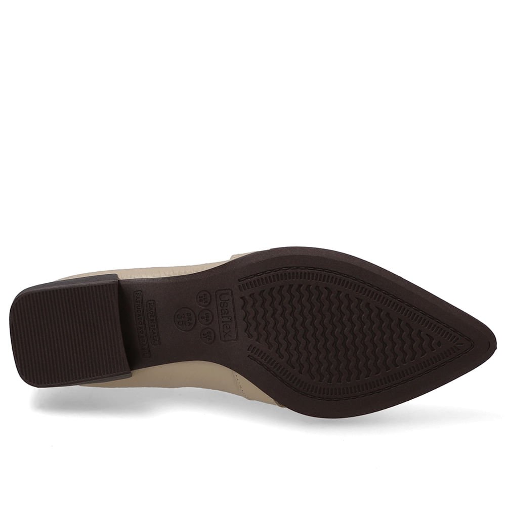 Loafer Couro Bege Bico Fino Tira Ilhós Bege 5