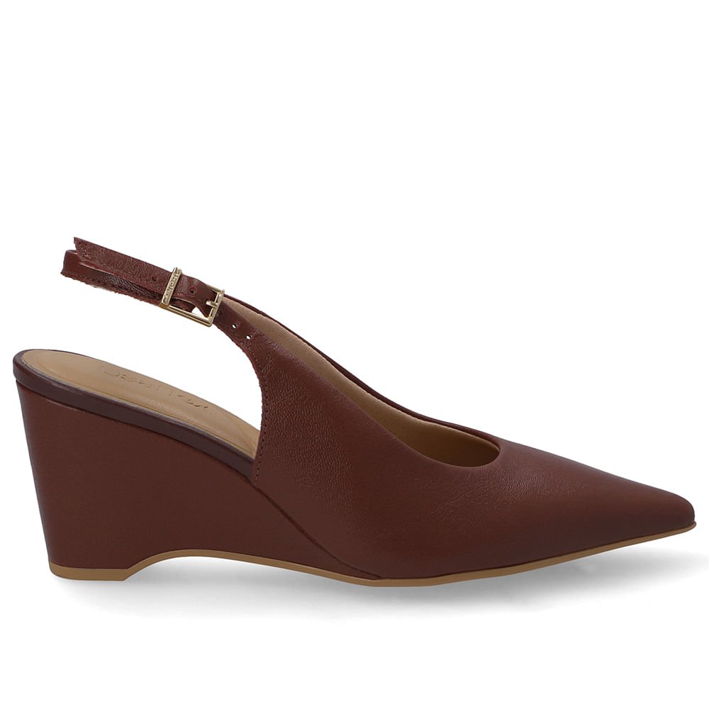 Slingback Vermelho Couro Salto Anabela