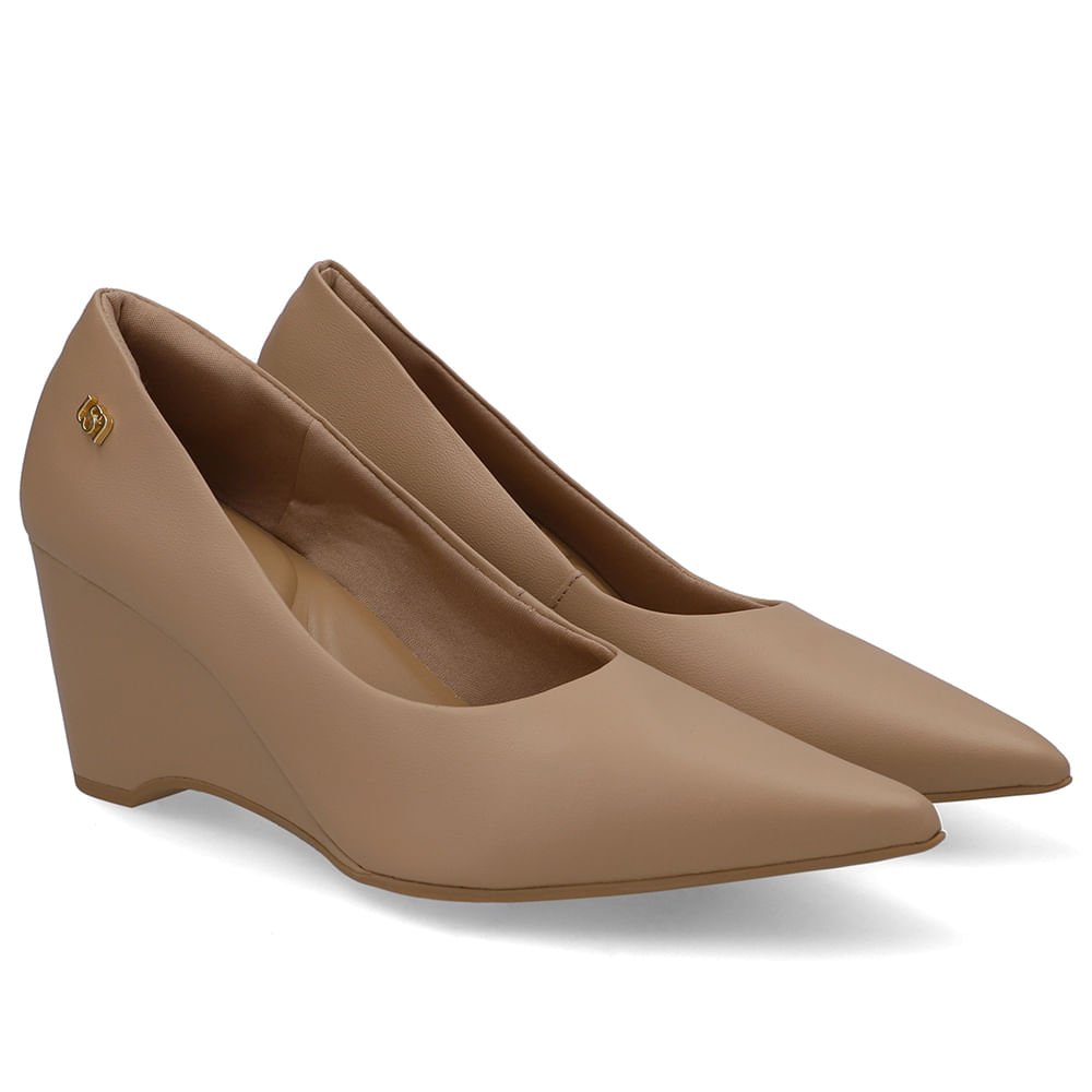 Scarpin Couro Bege Salto Anabela Bege 2