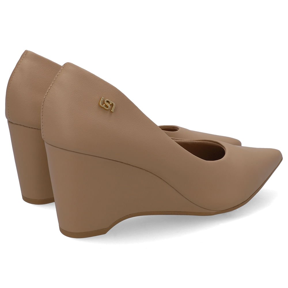 Scarpin Couro Bege Salto Anabela Bege 3