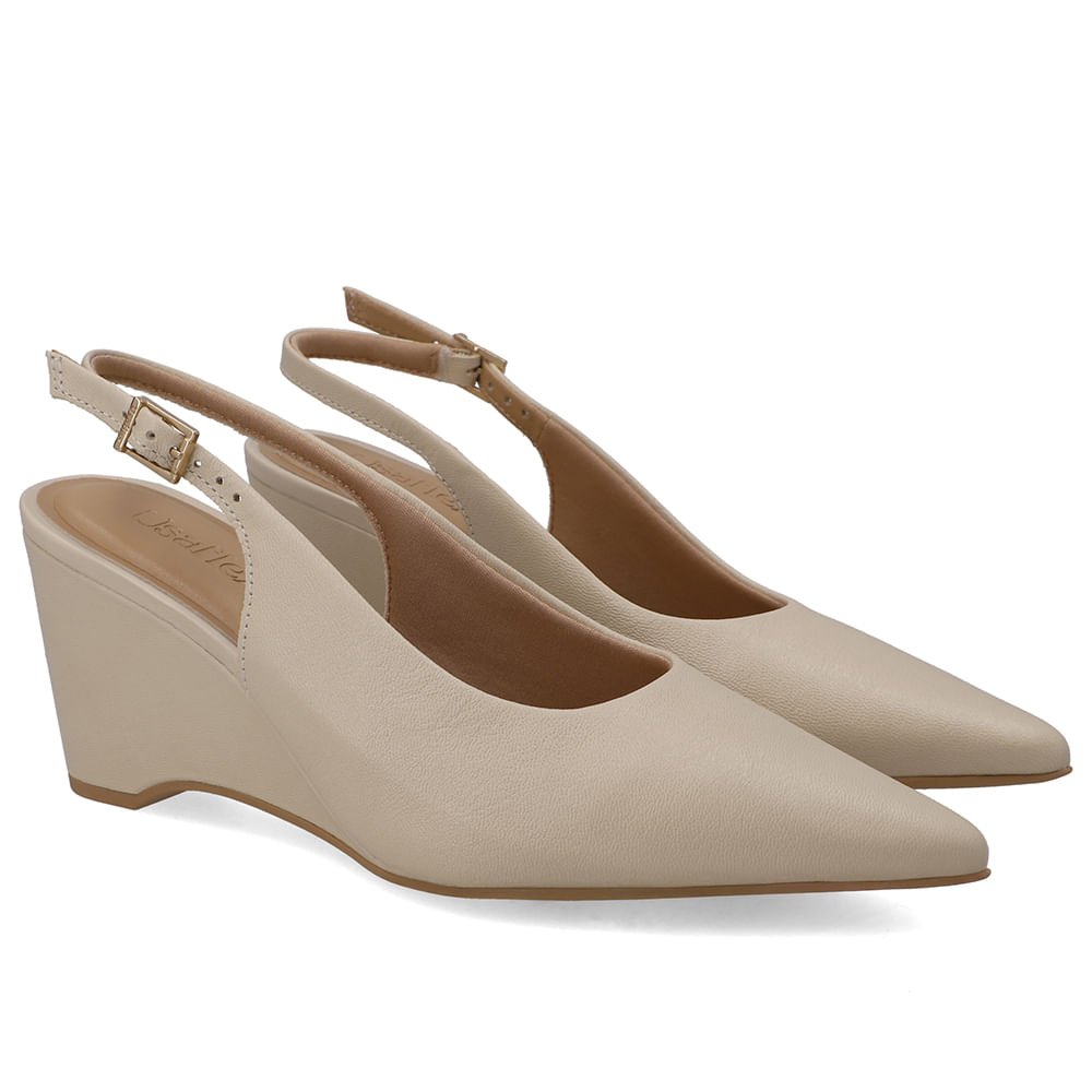 Slingback Bege Couro Salto Anabela Bege 2