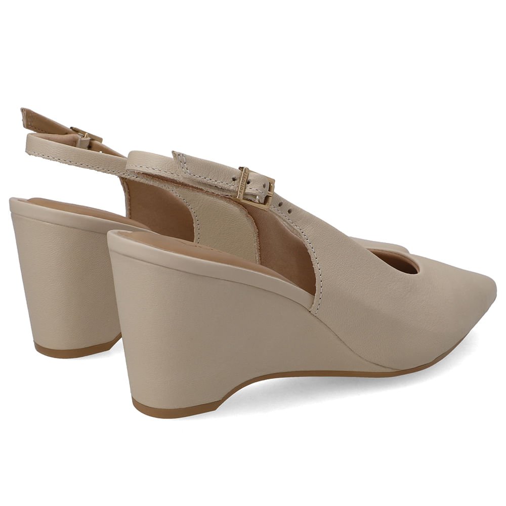Slingback Bege Couro Salto Anabela Bege 3