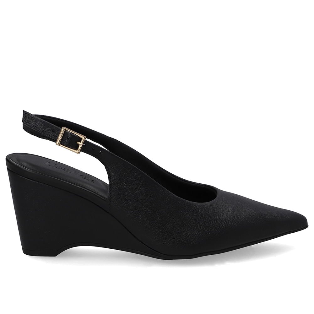 Slingback Preto Couro Salto Anabela
