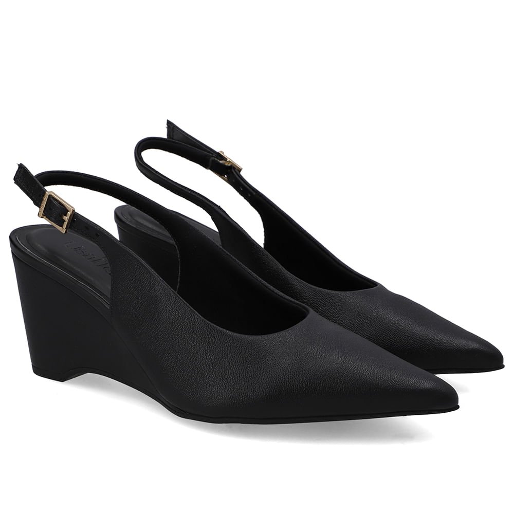 Slingback Preto Couro Salto Anabela Preto 2