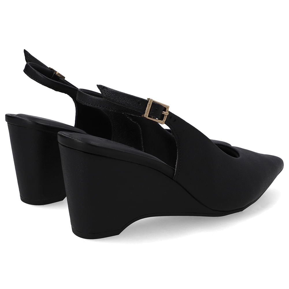 Slingback Preto Couro Salto Anabela Preto 3