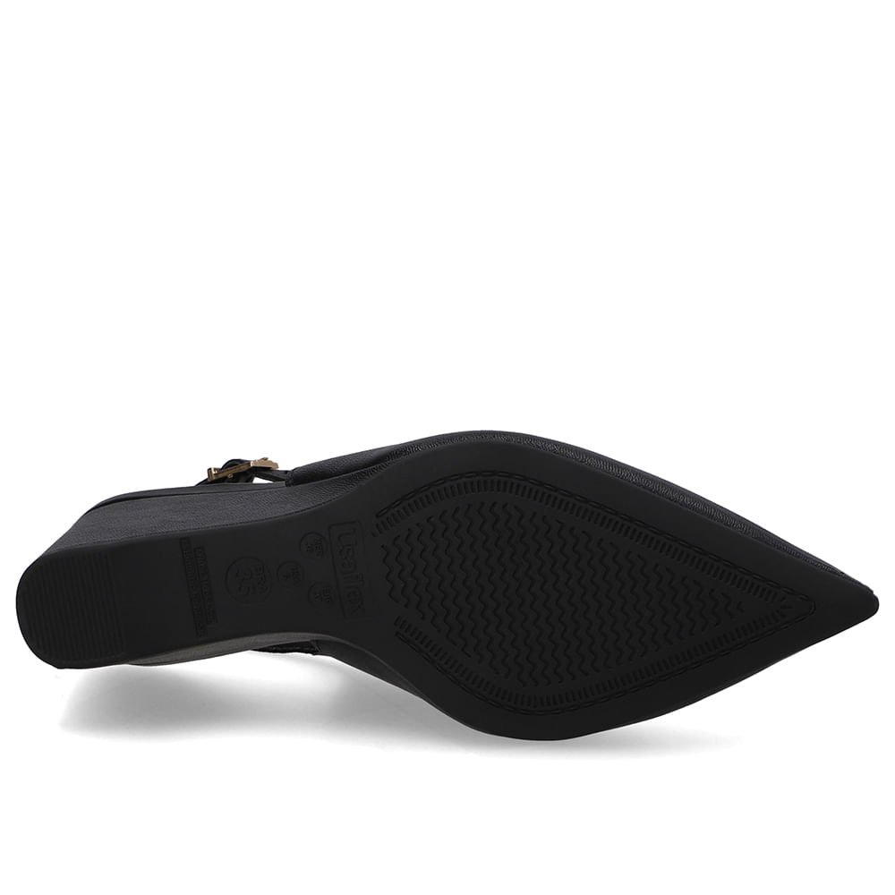 Slingback Preto Couro Salto Anabela Preto 5