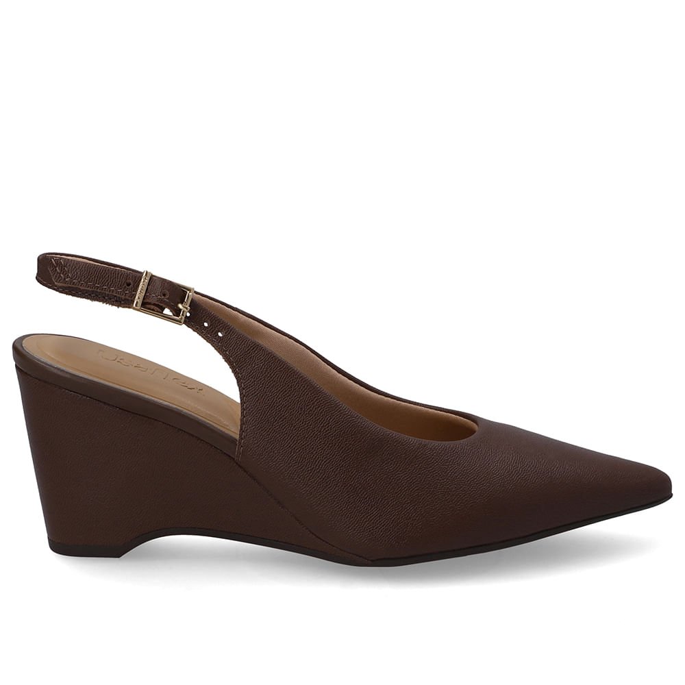 Slingback Marrom Couro Salto Anabela