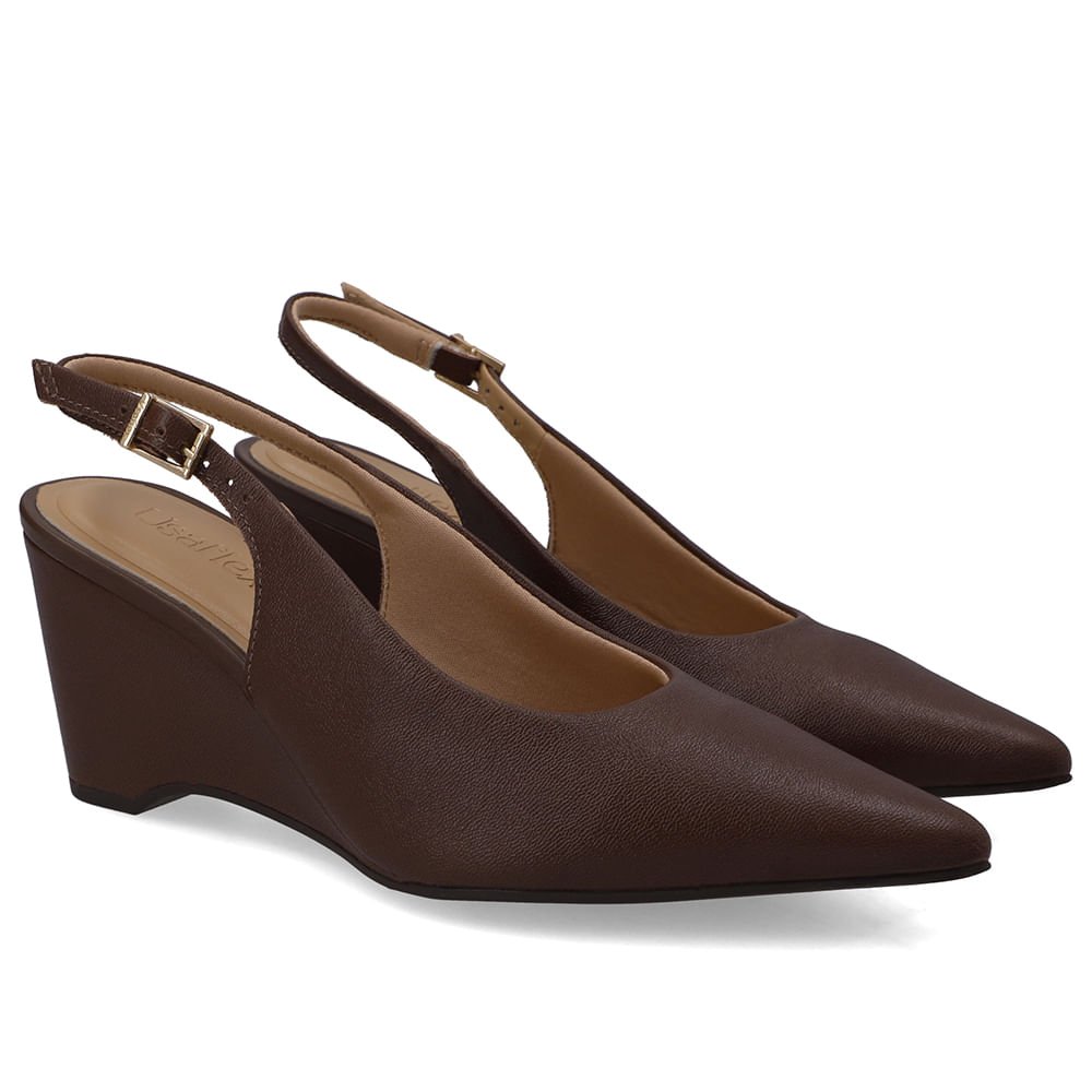 Slingback Marrom Couro Salto Anabela Marrom 2