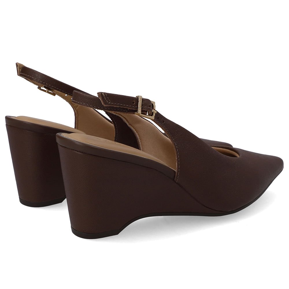 Slingback Marrom Couro Salto Anabela Marrom 3
