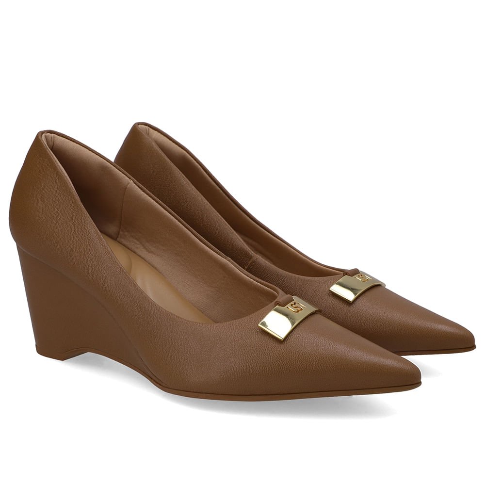 Scarpin Couro Marrom Enfeite Chapa Marrom 2