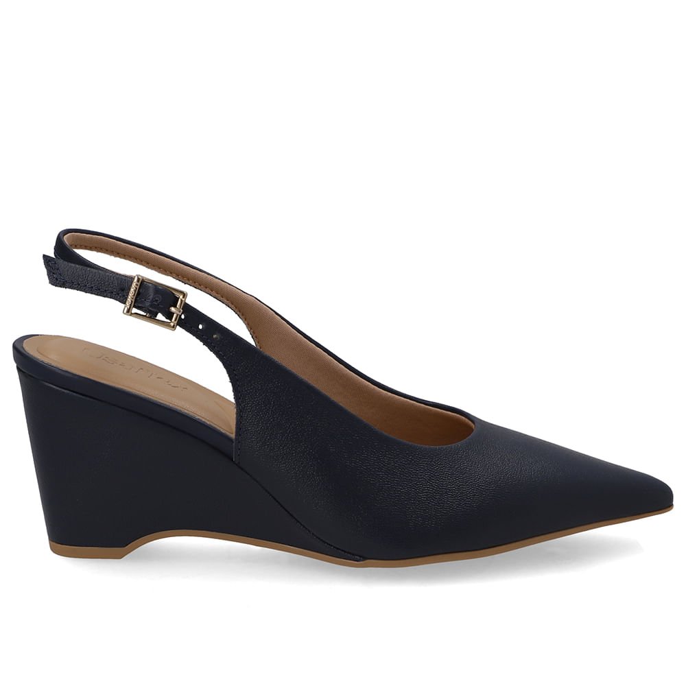 Slingback Azul Couro Salto Anabela