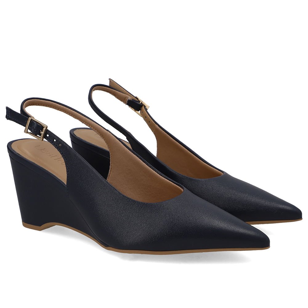 Slingback Azul Couro Salto Anabela Azul 2
