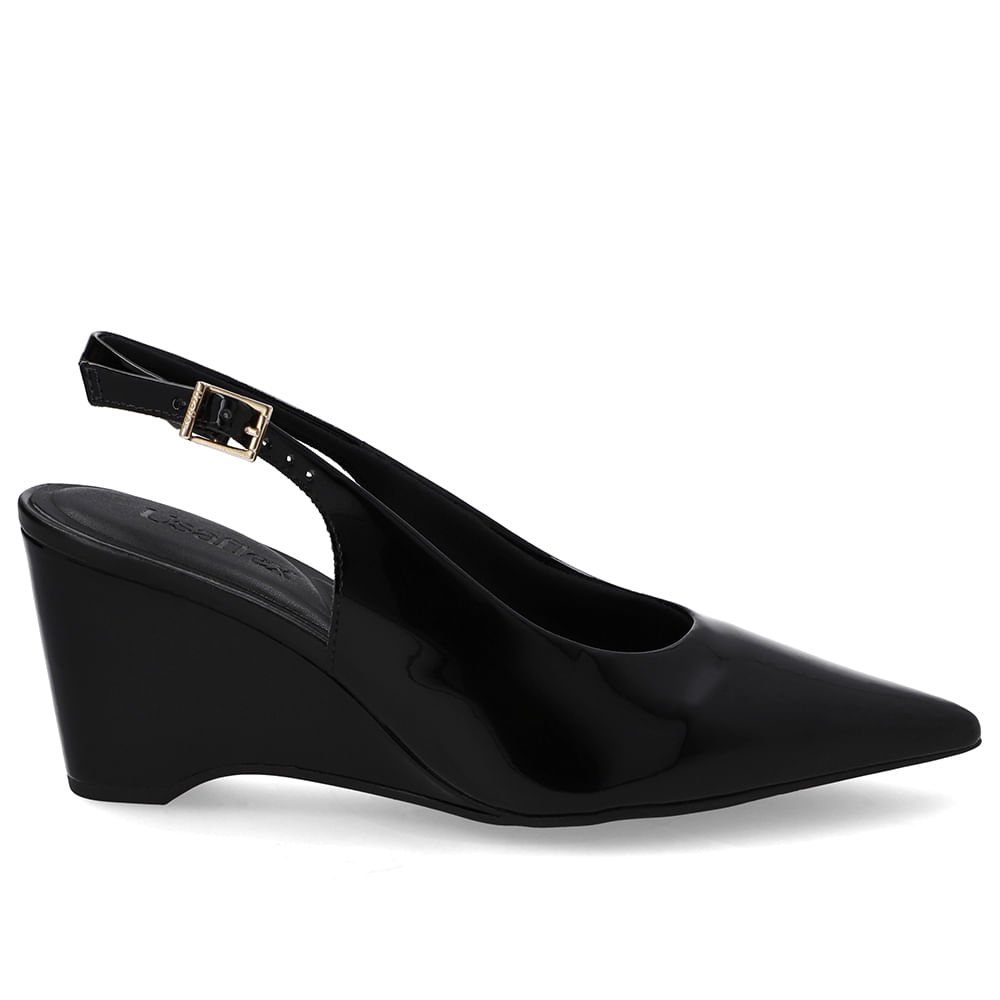 Slingback Preto Verniz Salto Anabela