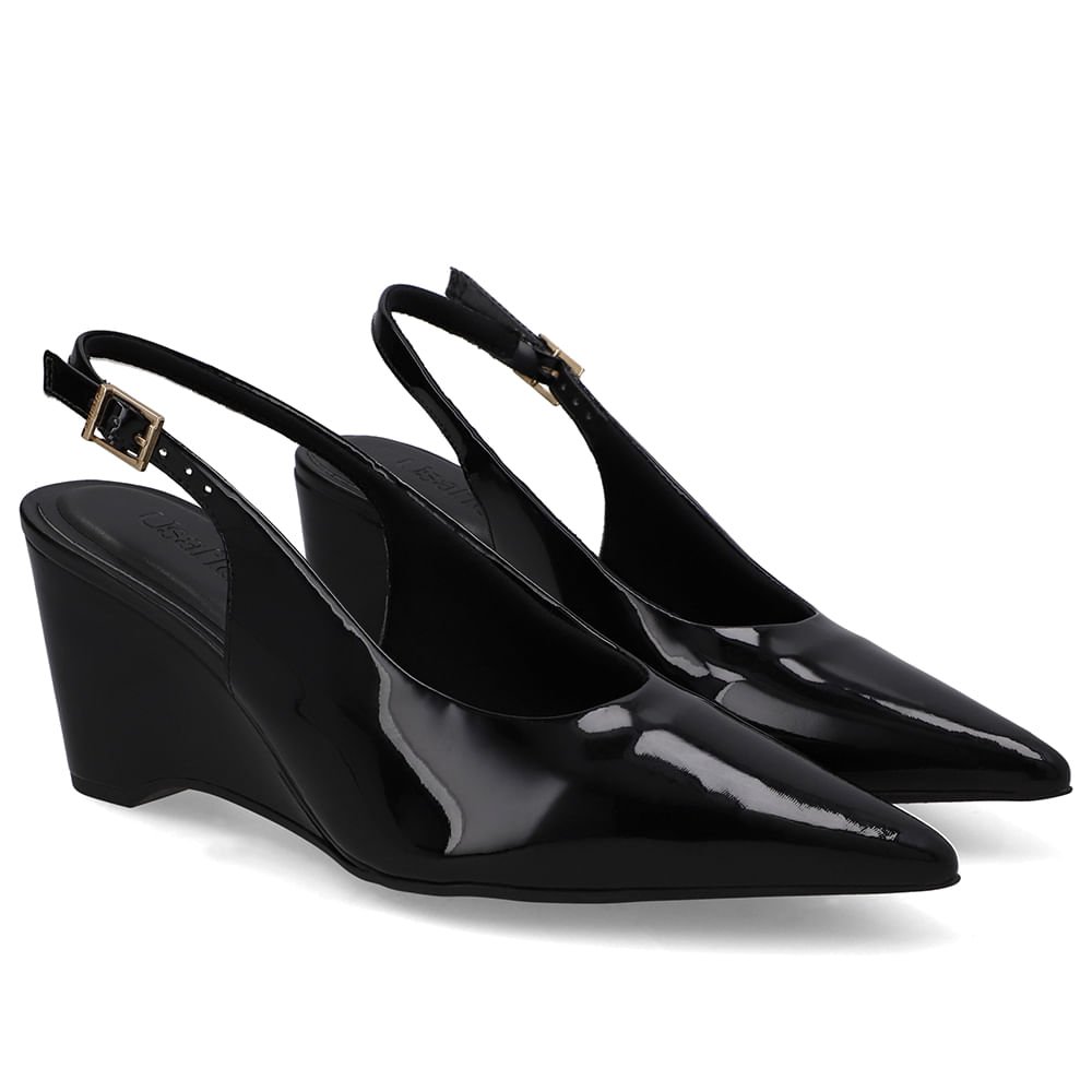 Slingback Preto Verniz Salto Anabela Preto 2