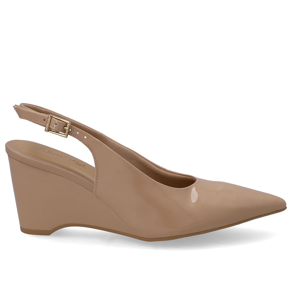 Slingback Bege Verniz Salto Anabela