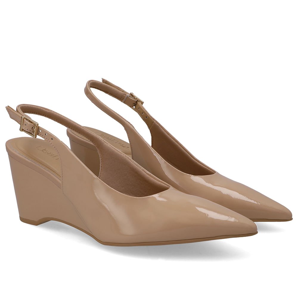 Slingback Bege Verniz Salto Anabela Bege 2
