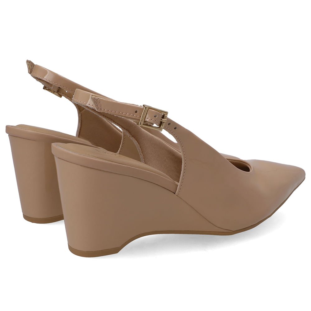Slingback Bege Verniz Salto Anabela Bege 3