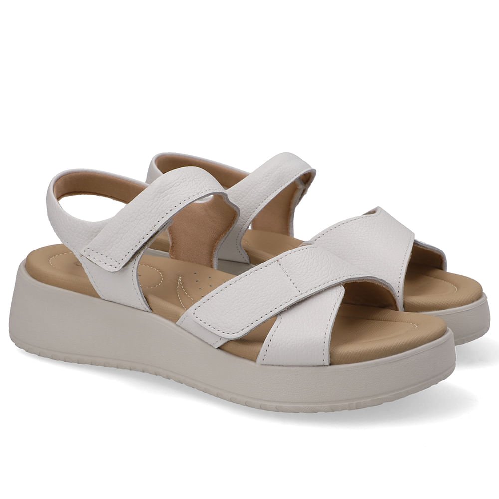 Sandália Fecho-Flex Couro Branco Branco 2
