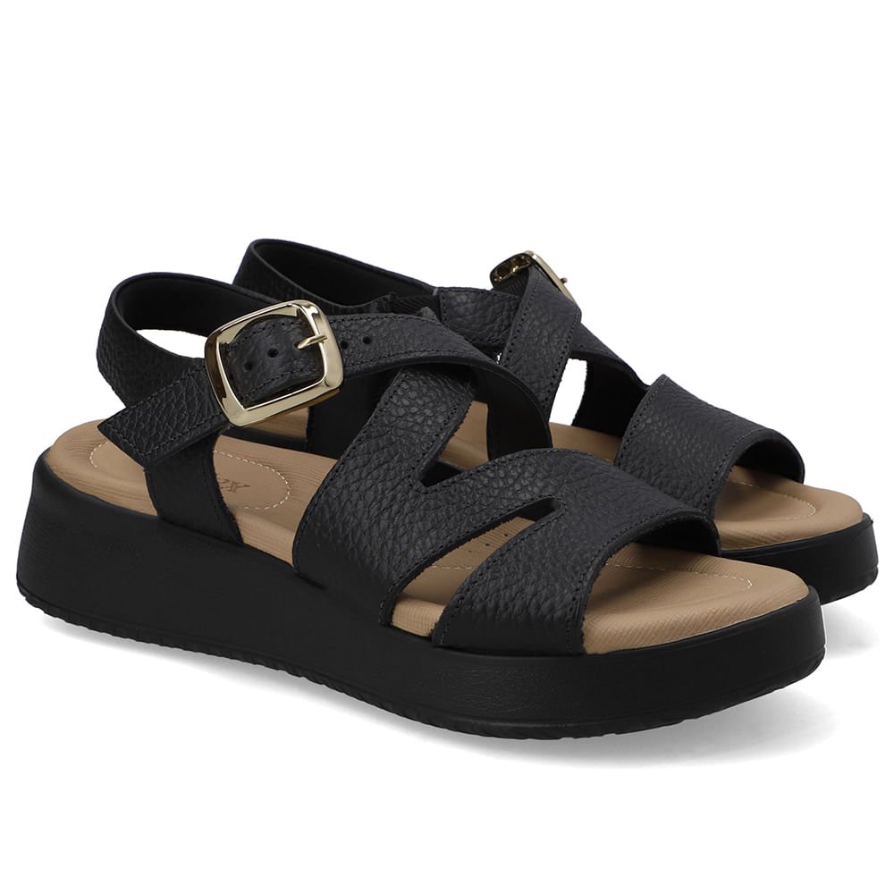 Sandália Plataforma Couro Preta Preto 2