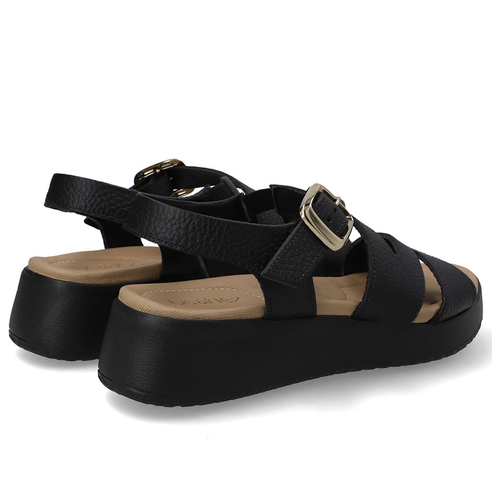 Sandália Plataforma Couro Preta Preto 3
