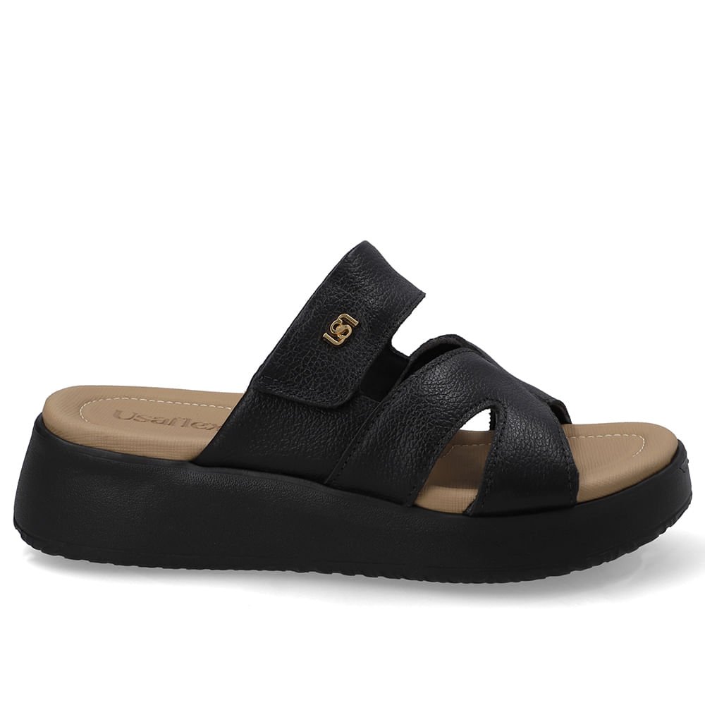 Tamanco Couro Preto Fecho-Flex