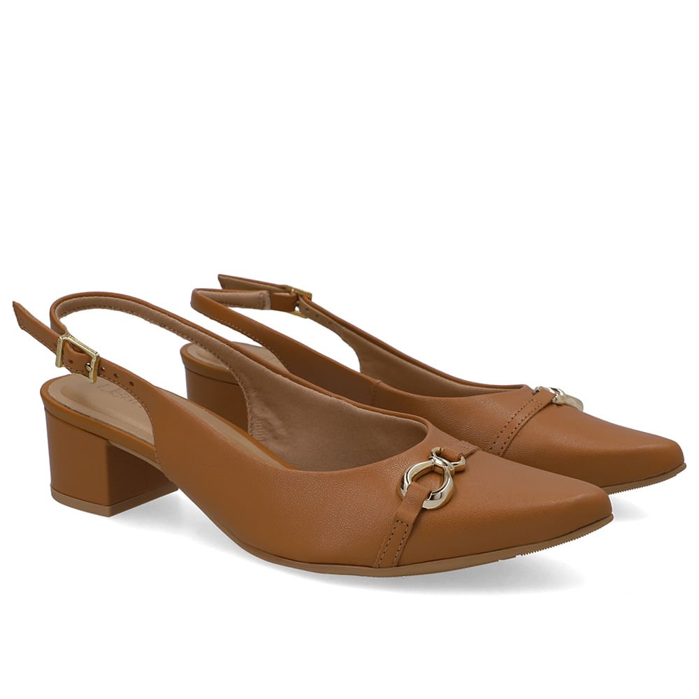 Slingback Couro Marrom Top Bico Fino Marrom 2