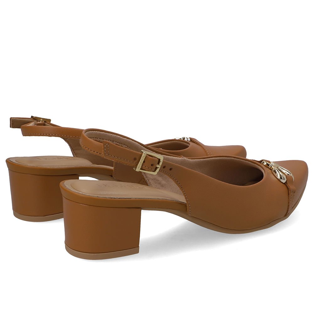 Slingback Couro Marrom Top Bico Fino Marrom 3