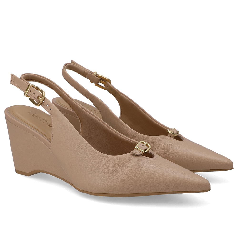 Scarpin Couro Bege Tira Bege 2
